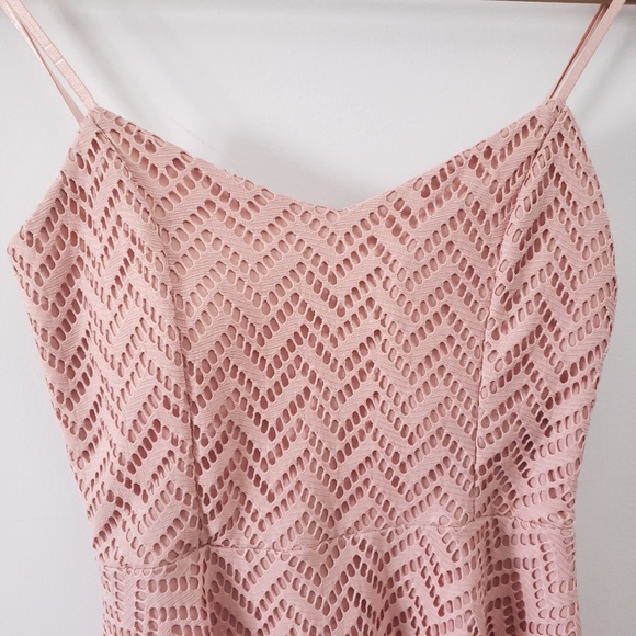 Soft Pink Skater Dress Textured Geometric Mini - Picture 2 of 4